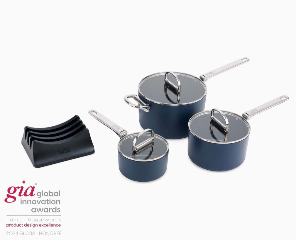 Space Folding Handle Ceramic Non-stick 6-piece Blue Saucepan Set