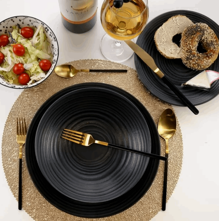 Black Grain Stoneware 12 Piece Dinnerware Set