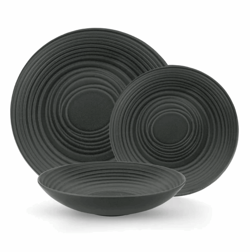 Black Grain Stoneware 12 Piece Dinnerware Set