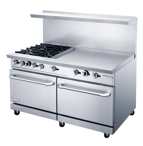 60" Restaurant Gas Range with 4 open burners, 36" griddle