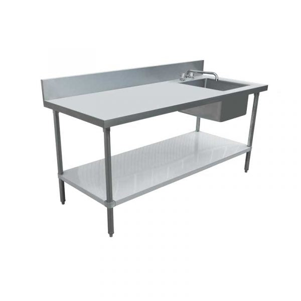 Omcan - 43242 30″ X 60″ STAINLESS STEEL TABLE W/ RIGHT SINK AND 6″ BACKSPLASH