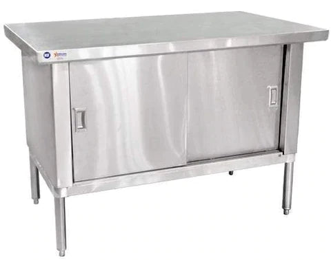 Omcan - Stainless Steel Work Table with Cabinet - 30" Deep, Overhanging Edge