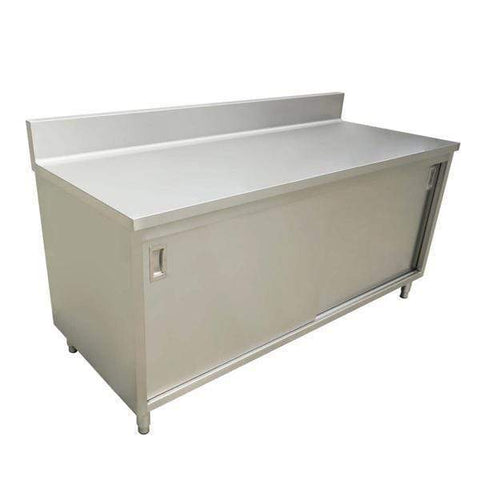 Omcan - Stainless Steel Work Table with Cabinet & Backsplash - 24" Deep