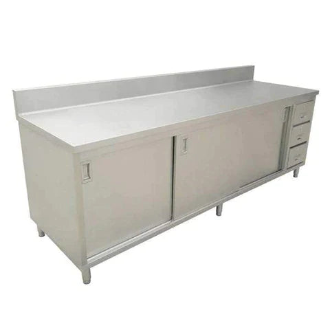 Omcan - Stainless Steel Work Table with Cabinet, Drawers, & Backsplash - 24" Deep
