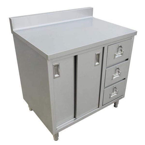 Omcan - Stainless Steel Work Table with Cabinet, Drawers, & Backsplash - 30" Deep