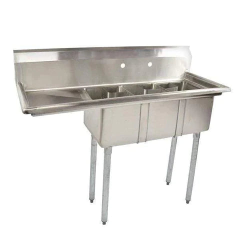 Omcan - Stainless Three Compartment Corner Drain Sink - Space Saver